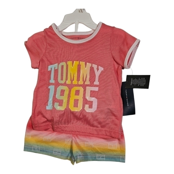 Tommy Hilfiger Toddler Girl's Two-piece Pajama Set Pink/Yellow/Blue, 2T NWT - Picture 3 of 8